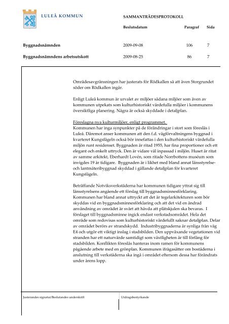 2009-09-08 § 106 Remissförslag till urval av ... - Luleå kommun