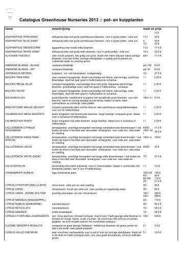 Catalogus Greenhouse Nurseries 2013 :: pot- en kuipplanten