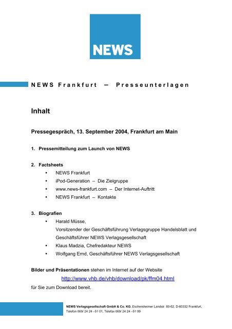 NEWS Frankfurt - Presseunterlagen - Verlagsgruppe Handelsblatt