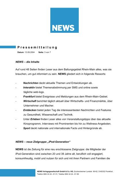 NEWS Frankfurt - Presseunterlagen - Verlagsgruppe Handelsblatt