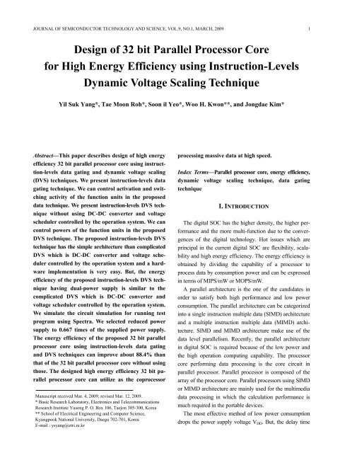 Design of 32 bit Parallel Processor Core for High Energy ... - JSTS