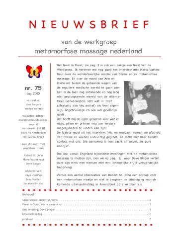 Nieuwsbrief 75 - werkgroep metamorfose massage nederland