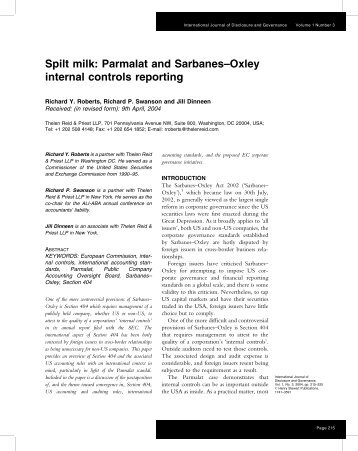 Spilt milk: Parmalat and Sarbanes–Oxley internal controls reporting