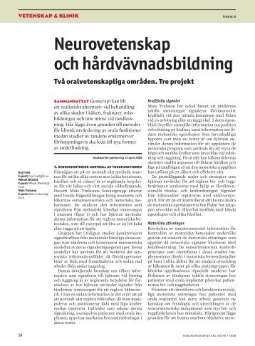 Neurovetenskap och hårdvävnadsbildning - Tandläkartidningen