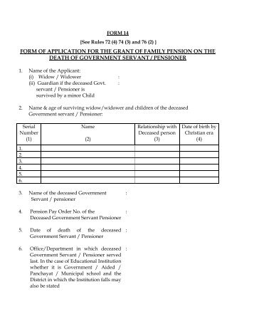 FORM OF APPLICATION FOR THE GRANT OF FAMILY PENSION ...