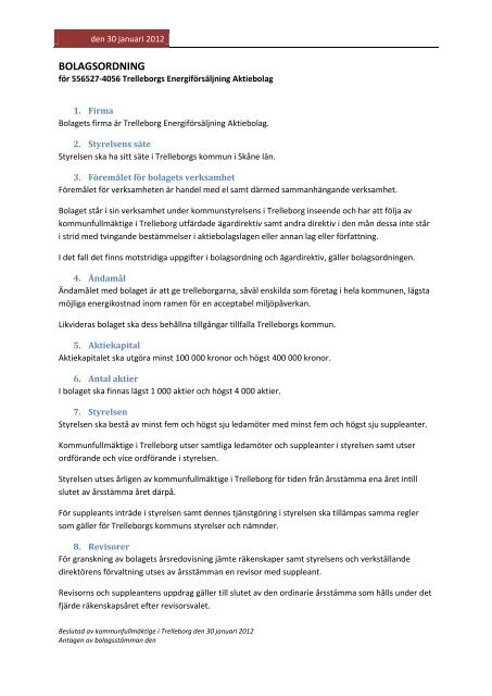 Bolagsordning (PDF-dokument, 265 kB) - Trelleborgs kommun