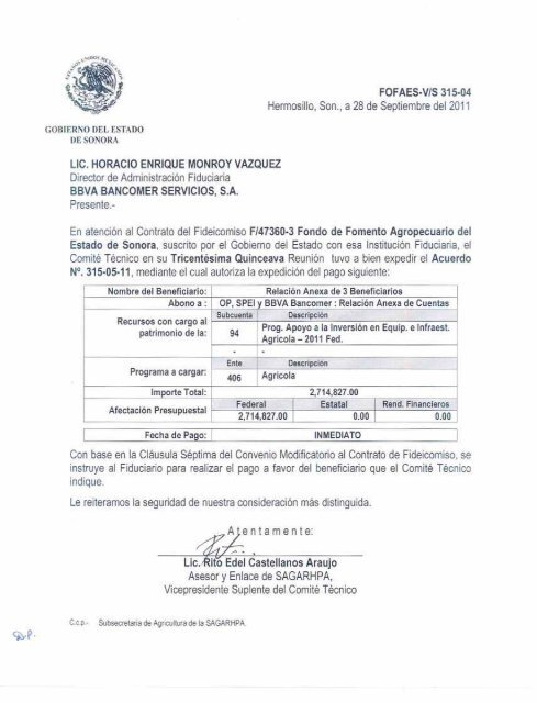 Instrucciones de Pago 315 - Gobierno del Estado de Sonora