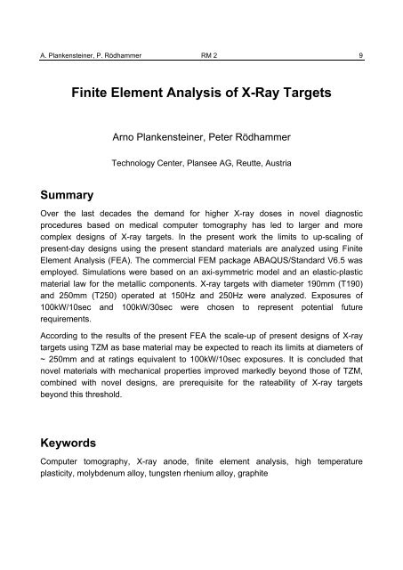 Finite Element Analysis of X-Ray Targets