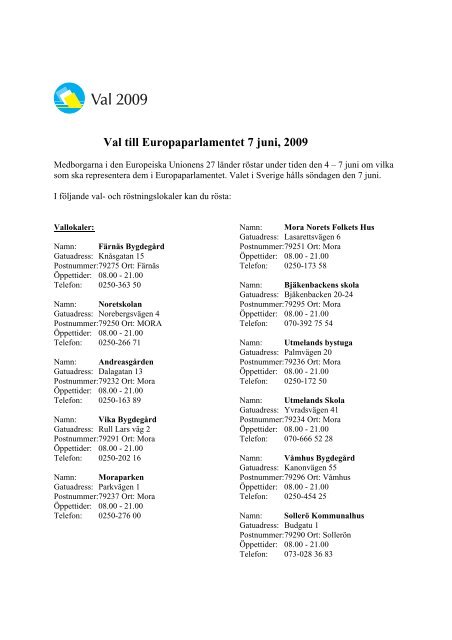 Val till Europaparlamentet 7 juni, 2009