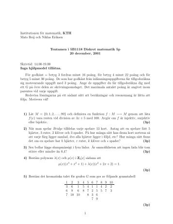 Institutionen för matematik, KTH Mats Boij och Niklas Eriksen ...