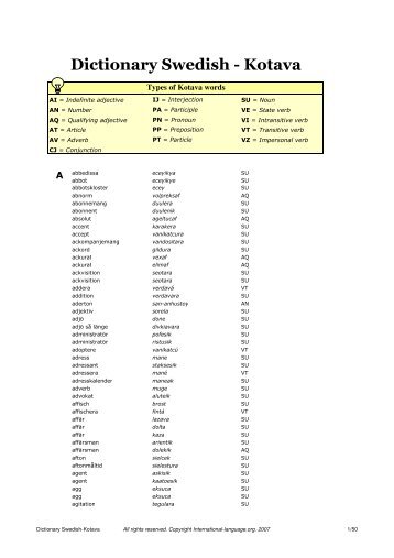 Dictionary Swedish - Kotava - on International Language website