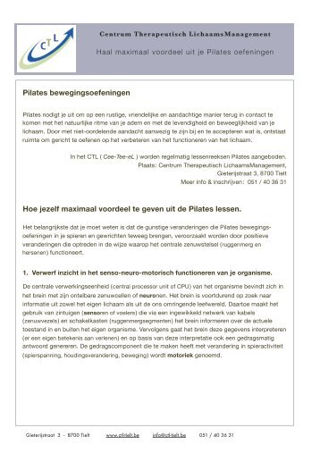 Meer voordeel uit Pilates.pdf - Centrum Therapeutisch Lichaamswerk