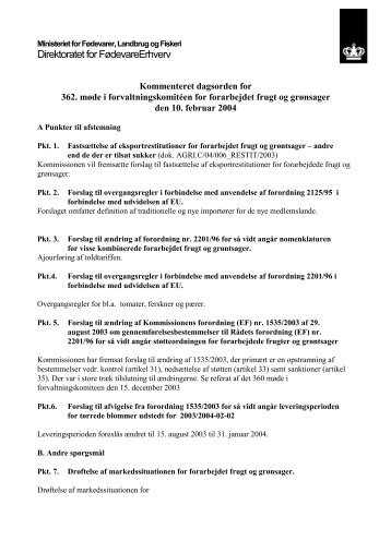 Kommenteret dagsorden for 362. møde i forvaltningskomitéen for ...