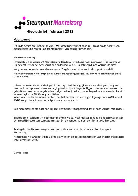 mantelzorg-nieuwsbrief-feb-2013-harderwijk - ZorgDat | support in ...