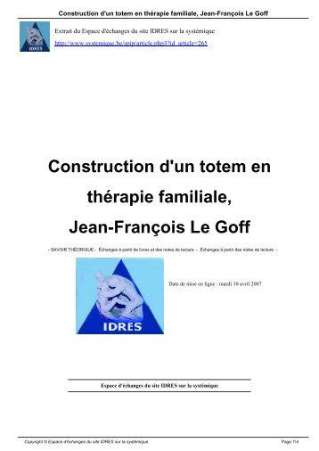 Construction d'un totem en thérapie familiale, Jean-François Le Goff