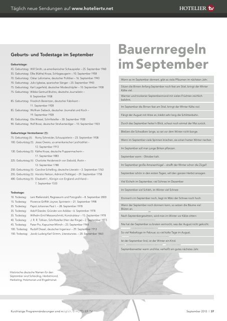 HOTEL TV PROGRAMM September 2013