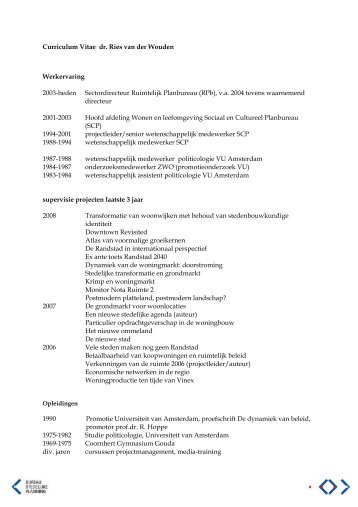 Curriculum Vitae dr. Ries van der Wouden Werkervaring 2003 ...