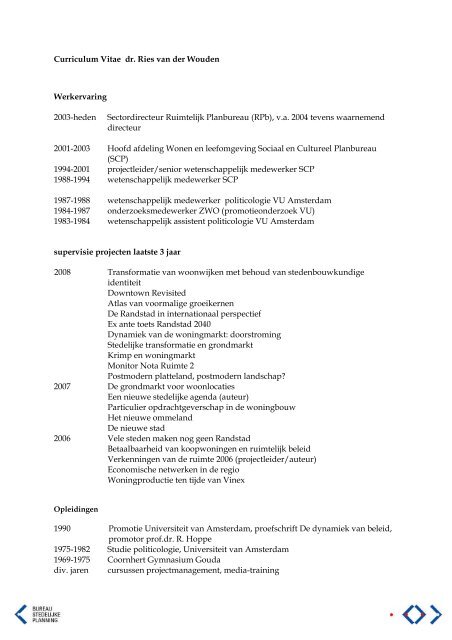 Curriculum Vitae dr. Ries van der Wouden Werkervaring 2003 ...