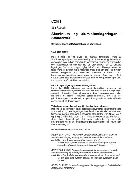 C2@1 Aluminium og aluminiumlegeringer - Standarder - Materials.dk