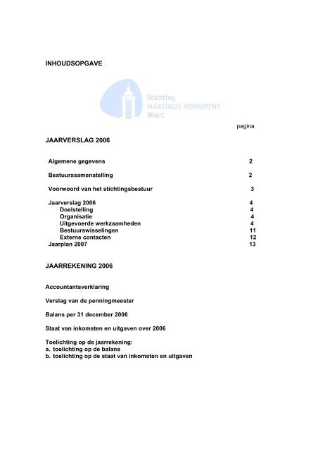 INHOUDSOPGAVE JAARVERSLAG 2006 JAARREKENING ... - CBF