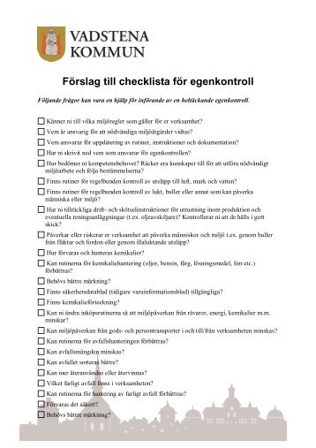 Förslag till checklista för egenkontroll