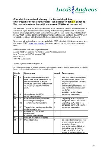 Checklist lokale uitvoerbaarheid onderzoeksprotocol - Sint Lucas ...