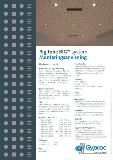 Rigitone BIG™ system Monteringsanvisning - Gyptone