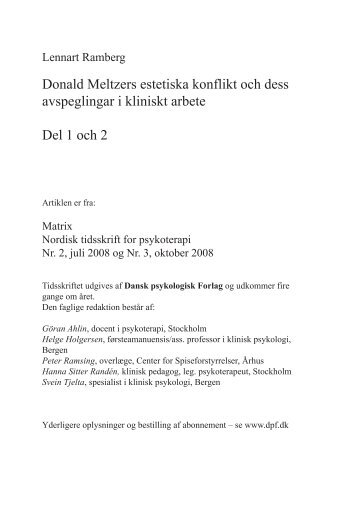 Donald Meltzers estetiska konflikt och dess ... - Lennart Ramberg