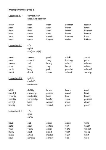 Woordpakketten groep 5 Leseenheid 1 : eer/oor/eur abbe/abe ...