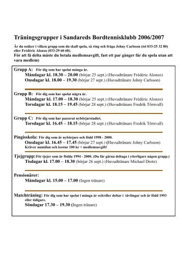 Träningsgrupper i Sandareds Bordtennisklubb ... - Sandareds BTK