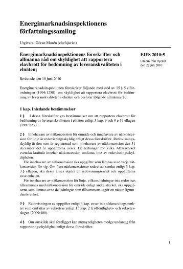 EIFS 2010:5 - Energimarknadsinspektionen