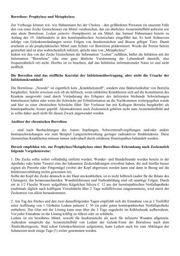 Borreliose- Prophylaxe und Metaphylaxe Zur Vorbeuge ... - Peter Alex