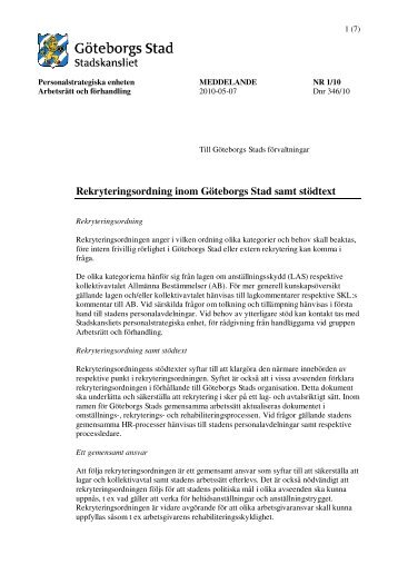 Rekryteringsordning inom Göteborgs Stad samt stödtext