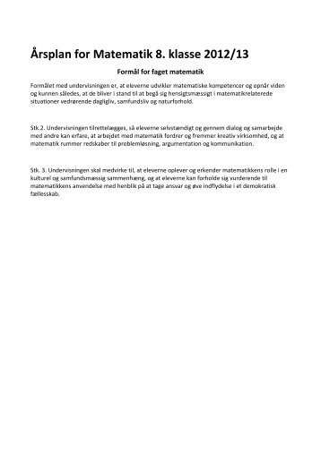 Årsplan for Matematik 8. klasse 2012/13 - Esajasskolen