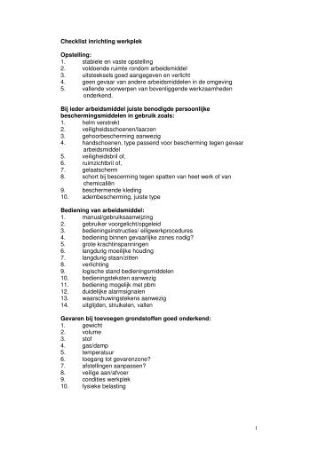 Checklist inrichting werkplek Opstelling: 1. stabiele en vaste ...