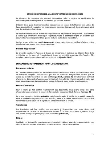 Guide de référence à la certification des documents - Chambre de ...