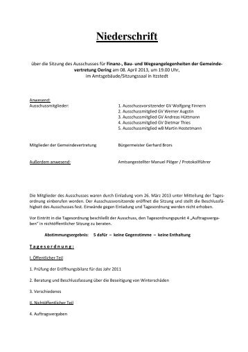 Niederschrift Finanz- Bau- U Wegeausschuss GV Oering V ... - WGO