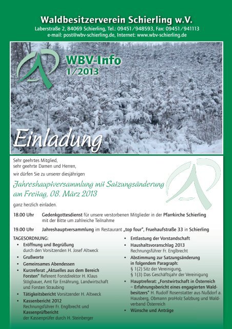 WBV-Info 1-2013 - Waldbesitzerverein Schierling wV