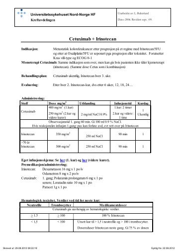 PB0947 Kurskjema Cetuximab+Irinotecan - Universitetssykehuset ...