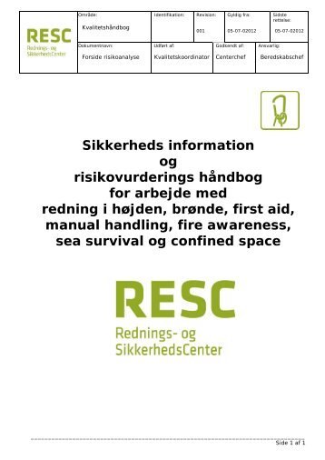 Sikkerheds information og risikovurderings håndbog for ... - RESC