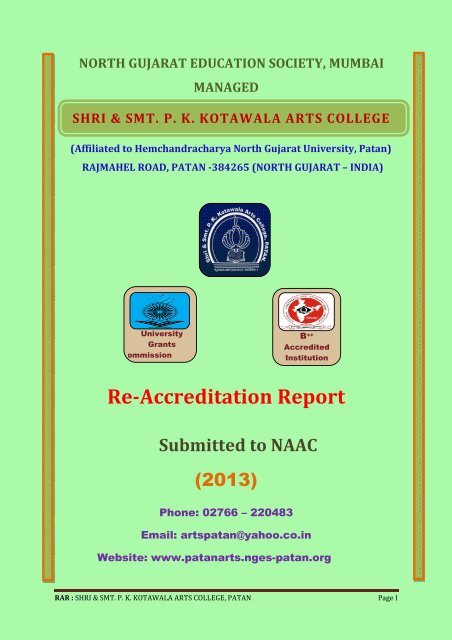 Re-Accreditation Report - PK Kotawala Arts College,Patan