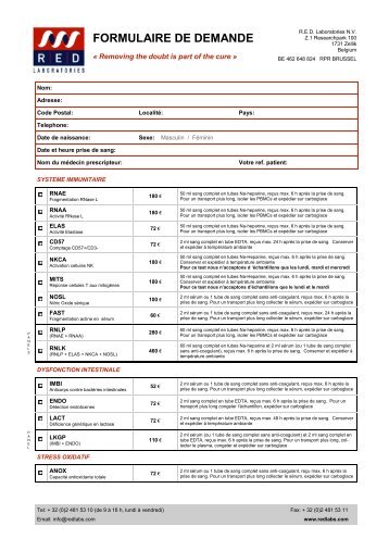 FORMULAIRE DE DEMANDE - Red Laboratories