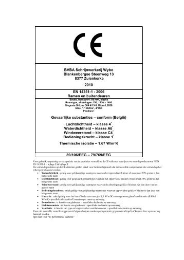 Ce-markering : declaratie - Schrijnwerkerij Wybo