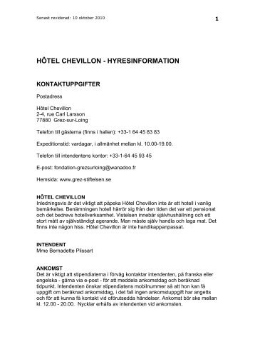 Hyresinformation/Praktiskt att veta - Stiftelsen Grez-sur-Loing