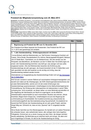 Protokoll der Mitgliederversammlung vom 25. März 2013 - kbk
