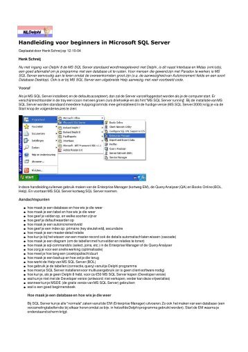 Handleiding voor beginners in Microsoft SQL Server - Nederlandse ...