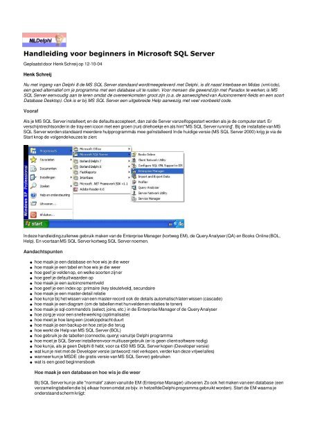 Handleiding voor beginners in Microsoft SQL Server - Nederlandse ...