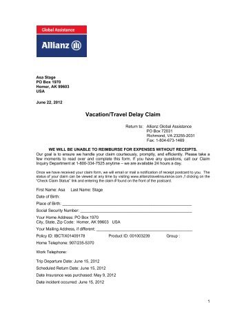 Vacation/Travel Delay Claim