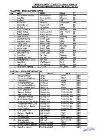 1 cameroon baptist convention health services postings