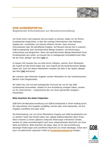 GOB KUNDENPORTAL - GOB Software & Systeme